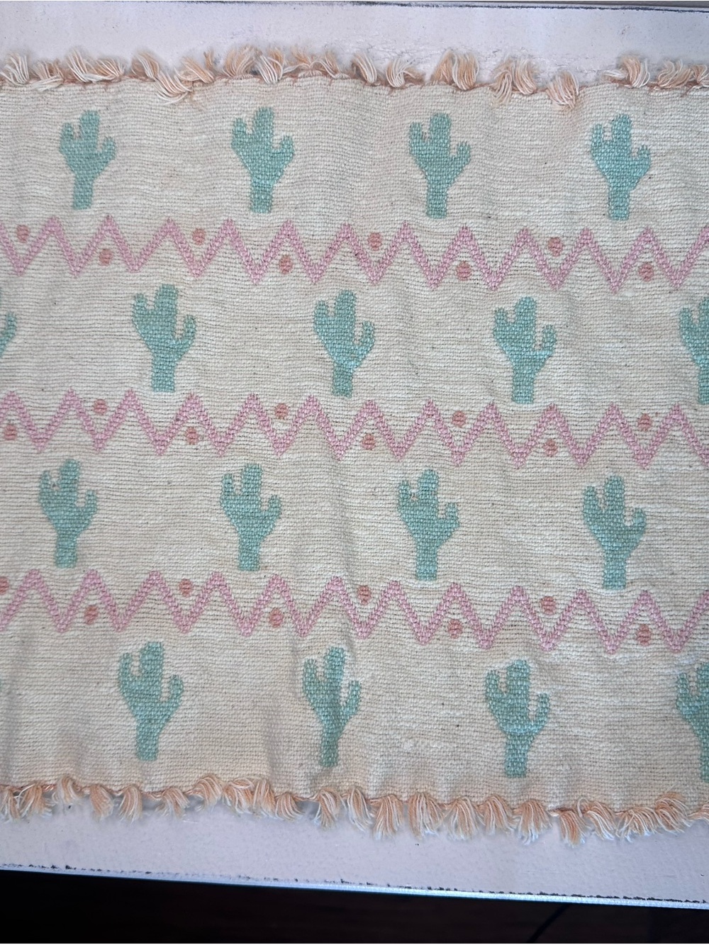 Cactus Pattern Woven reversible placemats and napkin set - Mint & Green